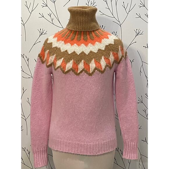 J.CREW Pink Tan Fair Isle Turtleneck Sweater Wool Alpaca Blend XS Soft Cozy Warm - Picture 3 of 7